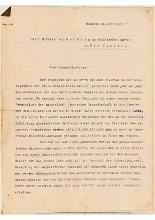 [Tradução para o alemão da carta de  T. Graff a João Barbosa Rodrigues, datada de Munique, 31 de março de 1905]