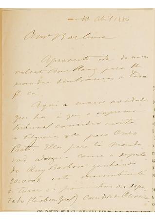 [Carta do Barão de Capanema a João Barbosa Rodrigues, datada de 10 de abril de 1884]