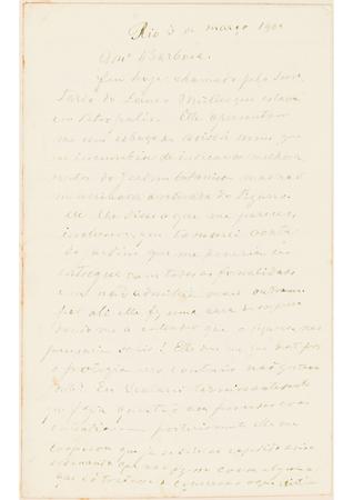 [Carta do Barão de Capanema a João Barbosa Rodrigues, escrita do Rio de Janeiro em 3 de março de 1904]