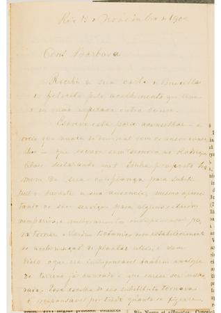 [Carta do Barão de Capanema a João Barbosa Rodrigues, escrita do Rio de Janeiro em 16 de novembro de 1902]