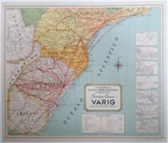 Mapa geográfico Uruguai - Brasil Meridional oferecido pelos serviços aéreos Varig aos seus distintos clientes